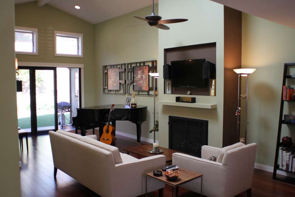 Vaulted Living Room with Custom Built-Ins